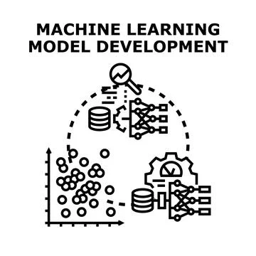 Machine learning model developing process in artificial intelligence Stock Illustration