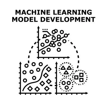 Machine learning model development data analysis Stock Illustration