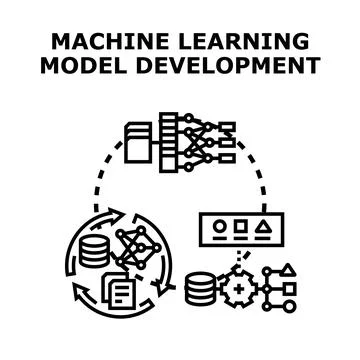 Machine learning model development processing data loop Stock Illustration