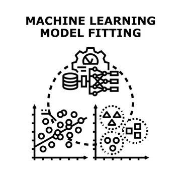 Machine learning model fitting data science concept Illustrazione stock