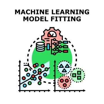Machine learning model fitting data science concept Stock Illustration