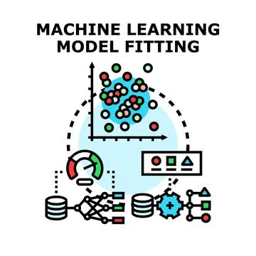 Machine learning model fitting process and data analysis Illustrazione stock