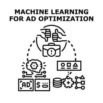 Machine learning optimizing digital advertisement campaign performance Stock Illustration