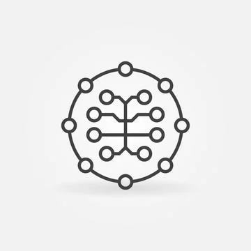 Machine Learning or AI Digital Brain vector round line icon Stock Illustration