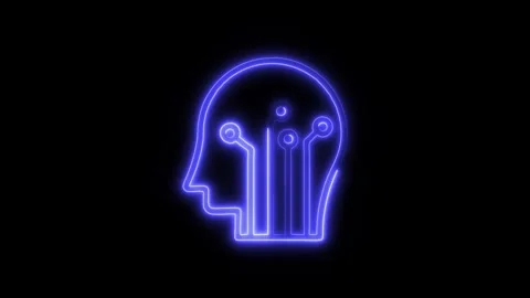 Machine Learning Outline Icon in HD Video Neon Animation  AI and Technology Vídeo Stock 304374994