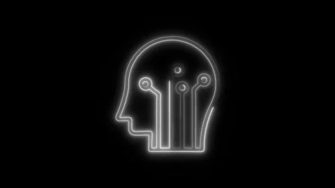 Machine Learning Outline Icon in HD Video Neon Animation  AI and Technology Stock-Footage 304374995