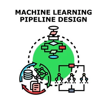 Machine learning pipeline design process flowchart diagram Stock Illustration