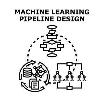 Machine learning pipeline design process flowchart diagram 스톡 일러스트
