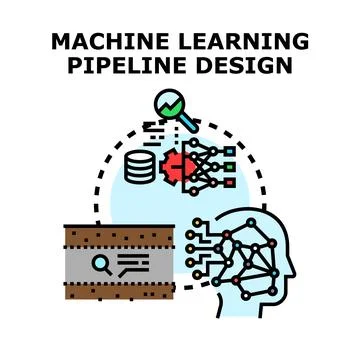 Machine learning pipeline designing process illustration concept 스톡 일러스트