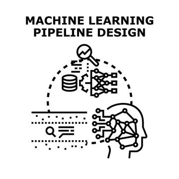 Machine learning pipeline designing process illustration concept Ilustração Stock