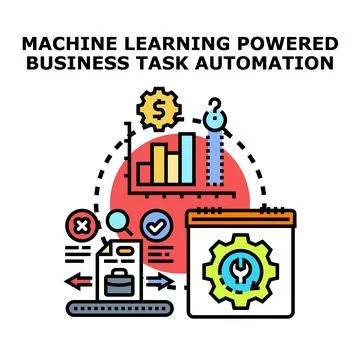 Machine learning powering business task automation process Stock Illustration