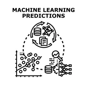 Machine learning predictions data analysis model concept Stock Illustration