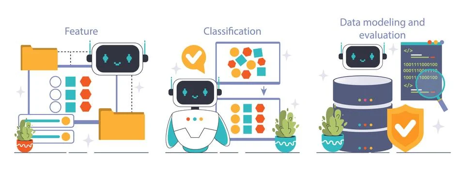 Machine Learning Process set. Flat vector illustration 스톡 일러스트
