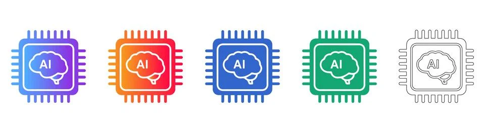Machine Learning Processor AI Icons Stock Illustration