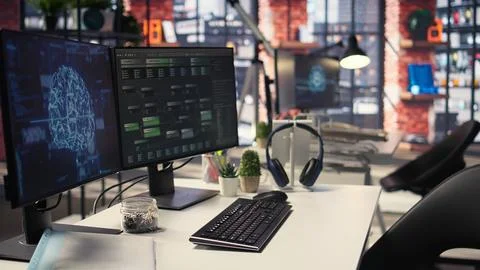 Machine learning projects running on desktop filled with AI data Stock Photos