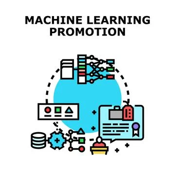 Machine learning promotion and data analysis concept Illustrazione stock