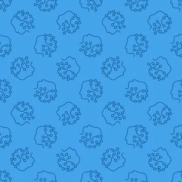 Machine Learning Robot Head vector ML blue line seamless pattern 库存插图
