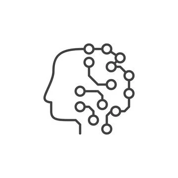 Machine Learning Robot Head vector ML concept outline icon Stock Illustration