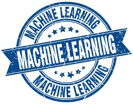 Machine learning round grunge ribbon stamp 스톡 일러스트