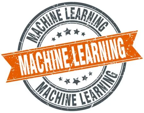 Machine learning round grunge ribbon stamp 스톡 일러스트