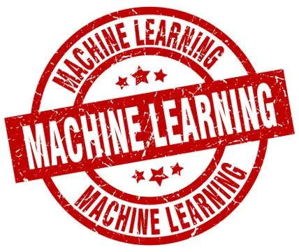 Machine learning round red grunge stamp Stock Illustration