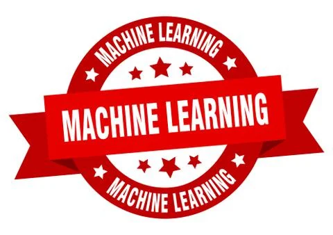 Machine learning round ribbon isolated label. machine learning sign 스톡 일러스트