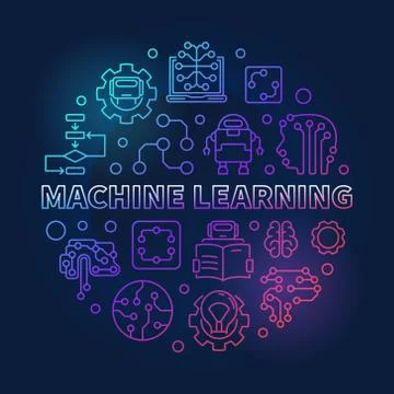 Machine Learning round vector colored outline illustration 스톡 일러스트