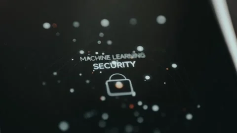 Machine Learning Security, neural network with a padlock icon Stock Footage 332045900