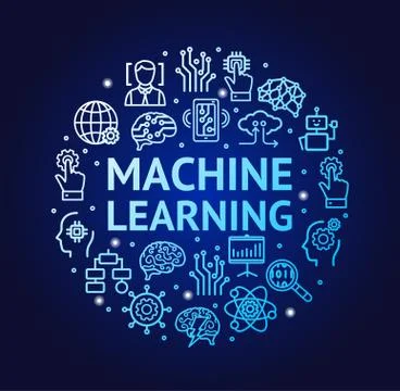 Machine Learning Signs Round Design Template Thin Line Icon Concept. Vector 스톡 일러스트