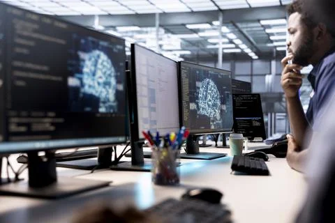 Machine learning specialist in AI server farm establishment repairing equipment Stock Photos