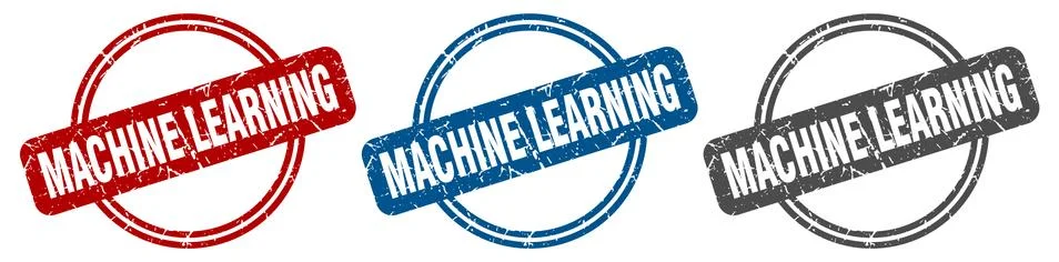 Machine learning stamp. machine learning sign. machine learning label set Stock Illustration