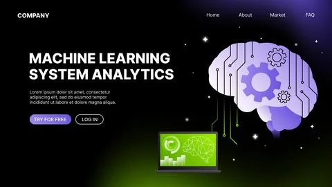 Machine Learning System Analytics Website Landing Page Template Illustrazione stock