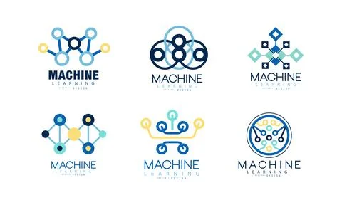Machine Learning System Original Design with Neuron Scheme Vector Set イラスト素材