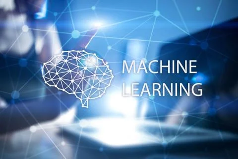 Machine learning technology and artificial intelligence in modern manufacturing. 스톡 사진