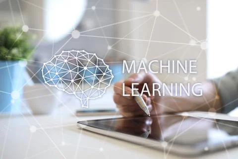 Machine learning technology and artificial intelligence in modern manufacturing. Foto stock