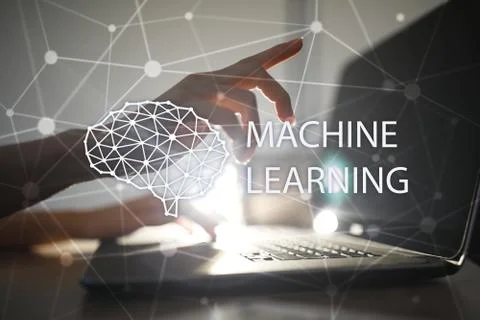 Machine learning technology and artificial intelligence in modern manufacturing. Foto stock
