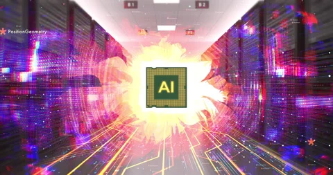Machine learning technology with central AI chip processor. Stock Footage 332427272