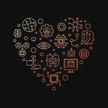 Machine Learning Technology heart shaped concept vector colored outline ban.. Illustrazione stock