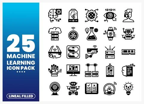 Machine learning technology icons in a lineal filled pack on a gradient bac.. Stock Illustration