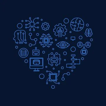Machine Learning Technology - ML Heart concept vector thin line blue banner イラスト素材