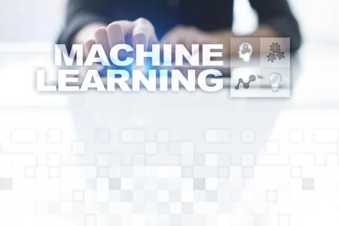 Machine Learning. Text and icons on virtual screen. Business, internet and 스톡 사진