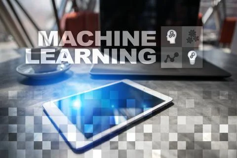 Machine Learning. Text and icons on virtual screen. Business, internet and 스톡 사진