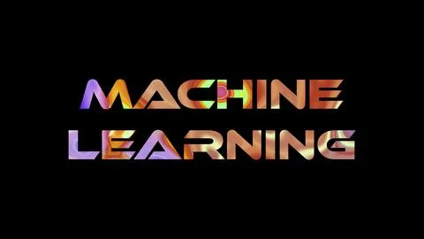 Machine learning text on black background. Multicolored glossy technologica.. Stock Illustration