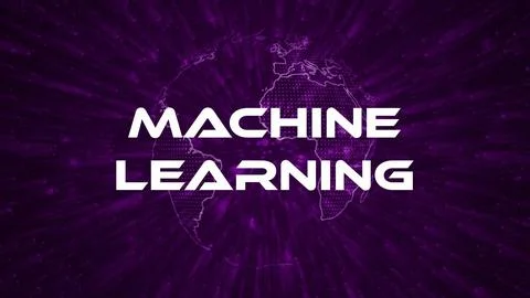 Machine Learning text concept on si-fi particles background. Dot particles .. 스톡 일러스트