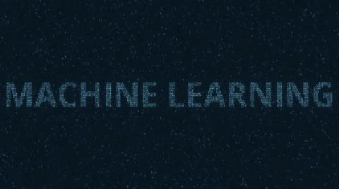 MACHINE LEARNING text consisting of many symbols on computer monitor. 3d Stock Illustration