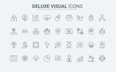 Machine learning thin black and red line icons set, automation process, neural Stock Illustration