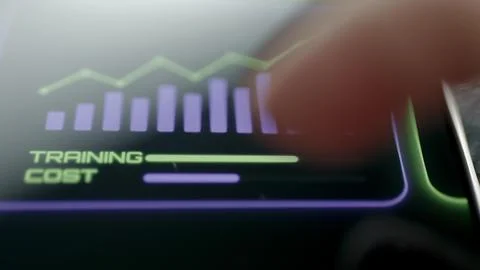 Machine learning training cost progress chart Stock Photos