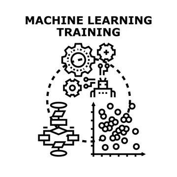 Machine learning training process developing smart system Illustrazione stock