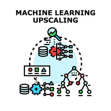 Machine learning upscaling process creating neural network algorithm Stock Illustration