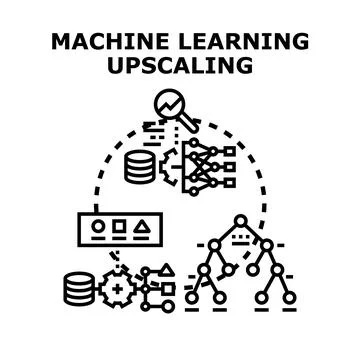 Machine learning upscaling process creating neural network algorithm 스톡 일러스트